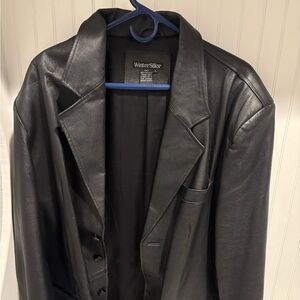 WinterSilks Classic Black Leather Blazer